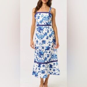 Lalavon Women’s All Blue and White Floral Maxi Dress